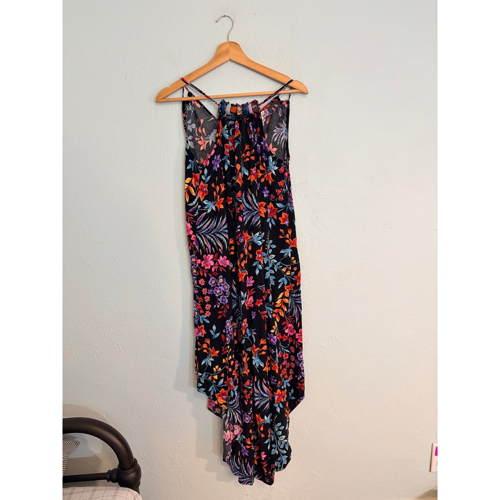 Cato Floral Jumpsuit S Black Multicolor Bead Accent Boho Resortwear Cruise